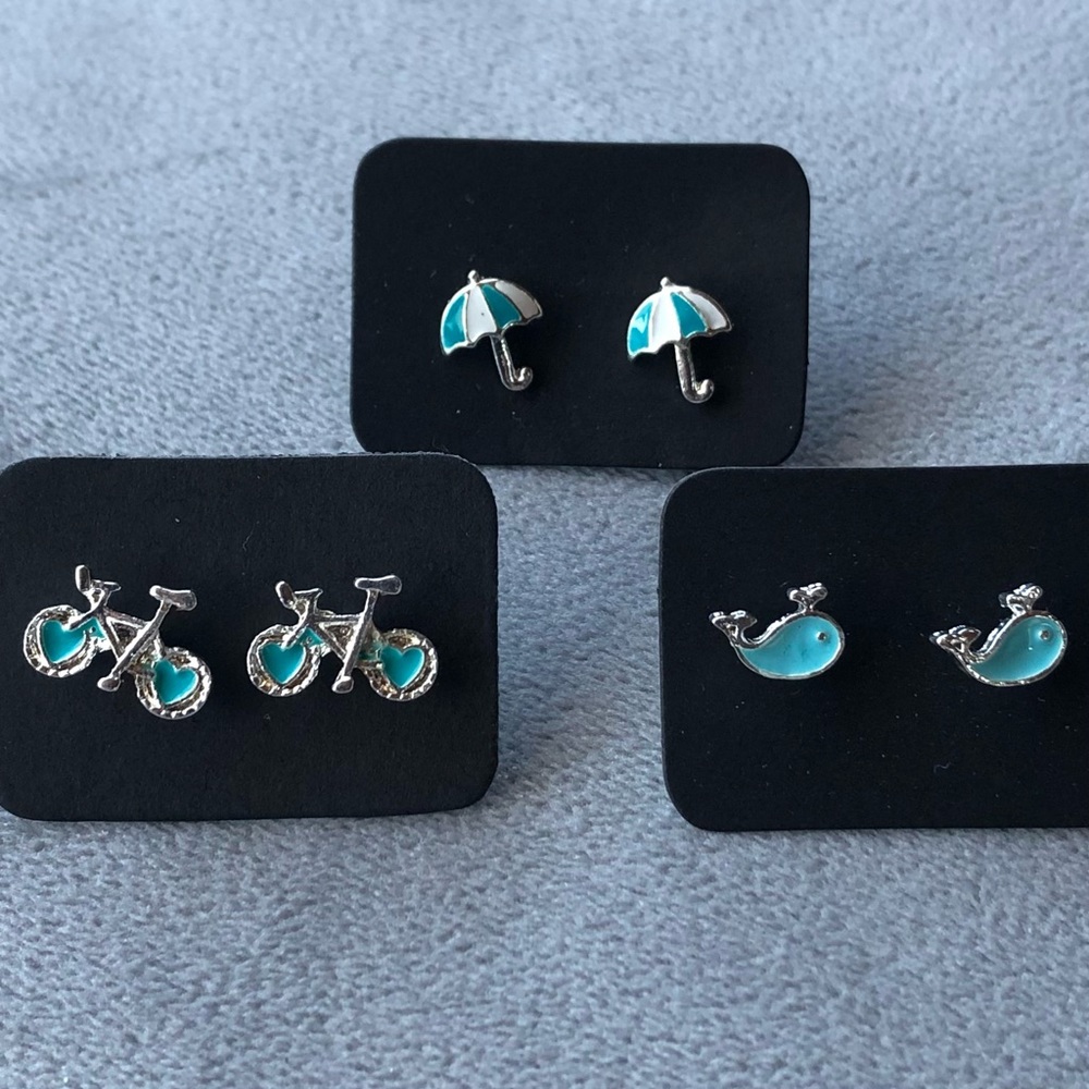 Set of 3 ~ Earrings ~ Fun Blue Silver-Tone ~ Brand New!